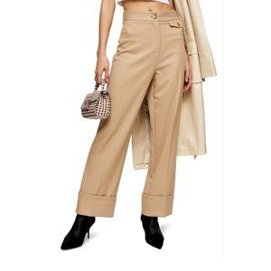 TOPSHOP Asten Wide Leg Twill Tan Trousers. 8